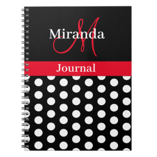 Red Black White Polka Dot Monogram bärbar dator Anteckningsbok