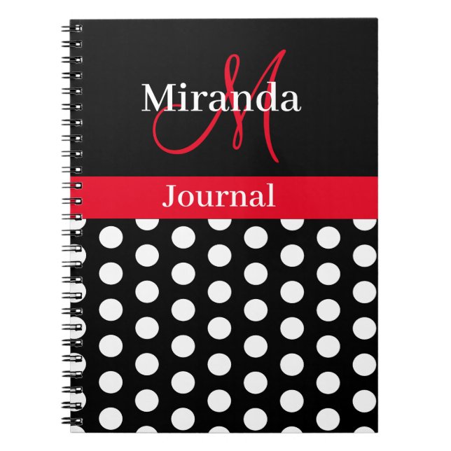 Red Black White Polka Dot Monogram bärbar dator Anteckningsbok (Framsidan)