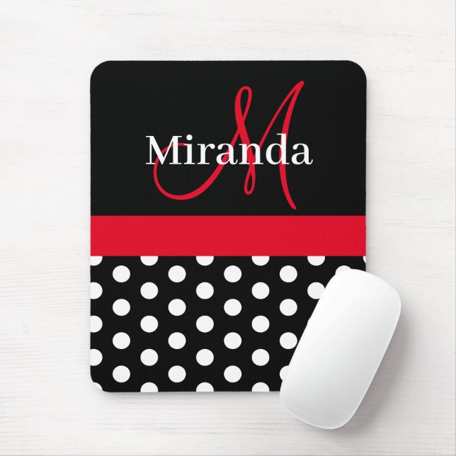Red Black White Polka Dot Monogram Musmatta (Med mus)