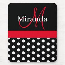 Red Black White Polka Dot Monogram