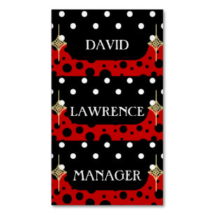 RED BLACK WHITE POLKA DOTS MODERN TRENDIG MANAGER MAGNETISKA VISITKORT