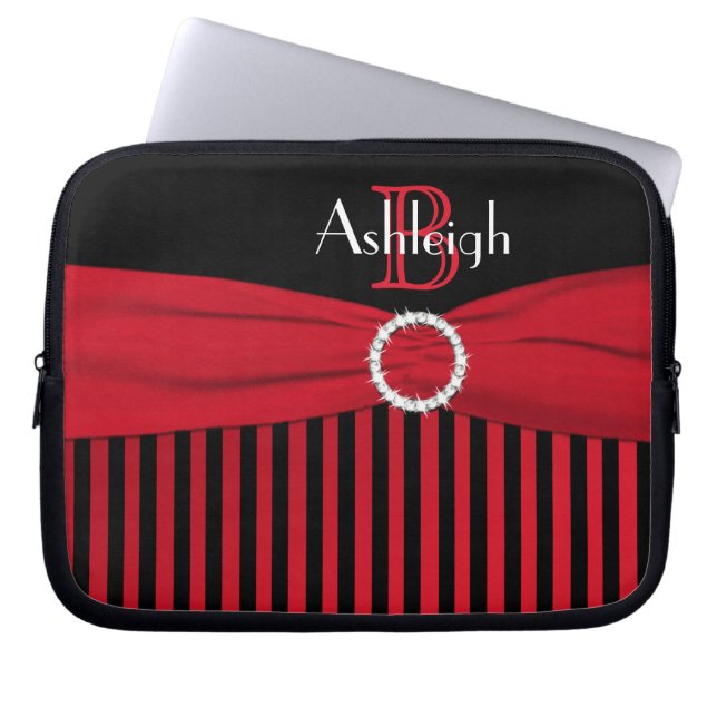 Red, Black, White Rand FAUX Ribbon Laptop sleeve (Framsidan)