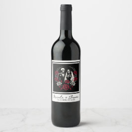 Red & Black White Ro Skeleton lite Bröllop Vinflaska Etikett