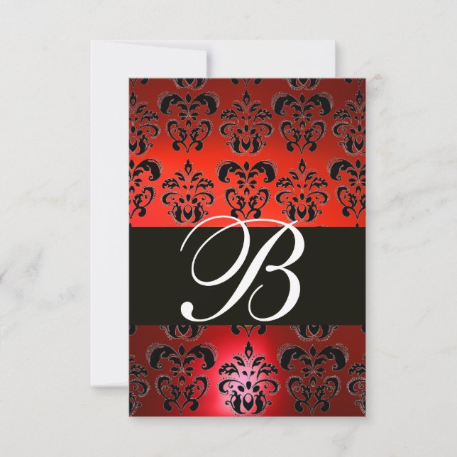 RED BLACK WHITE RUBY DAMASK MONOGRAM OSA KORT (Framsida)