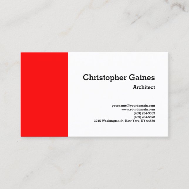 Red Black White Simple Plain Architect Classic Visitkort (Framsida)