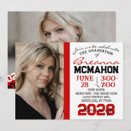 Red, Black & White Studenten 2 Photo-inbjudan Inbjudningar