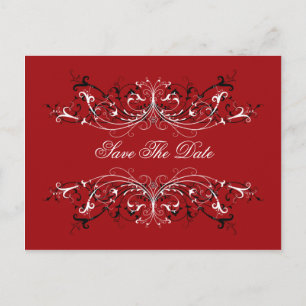 Red Black White Swirls Spara datum Meddelande Vykort