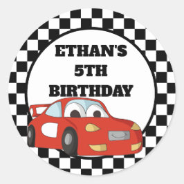 Red Black White Tävling Car Födelsedagsfest Runt Klistermärke