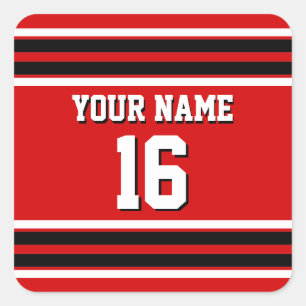 Red Black White Team Jersey Anpassningsbar Number Fyrkantigt Klistermärke