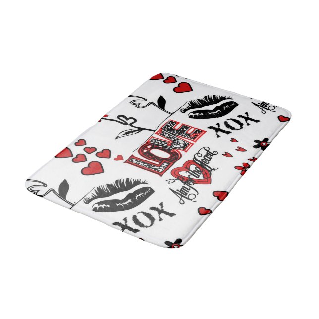Red Black White Valentine Motif Bathroom Mat Badrumsmatta (Vinklad)