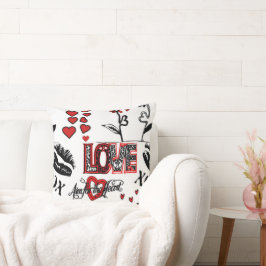 Red Black White Valentine Motif Dekorativ kudde