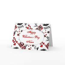 Red Black White Valentine Motif Greeting Card