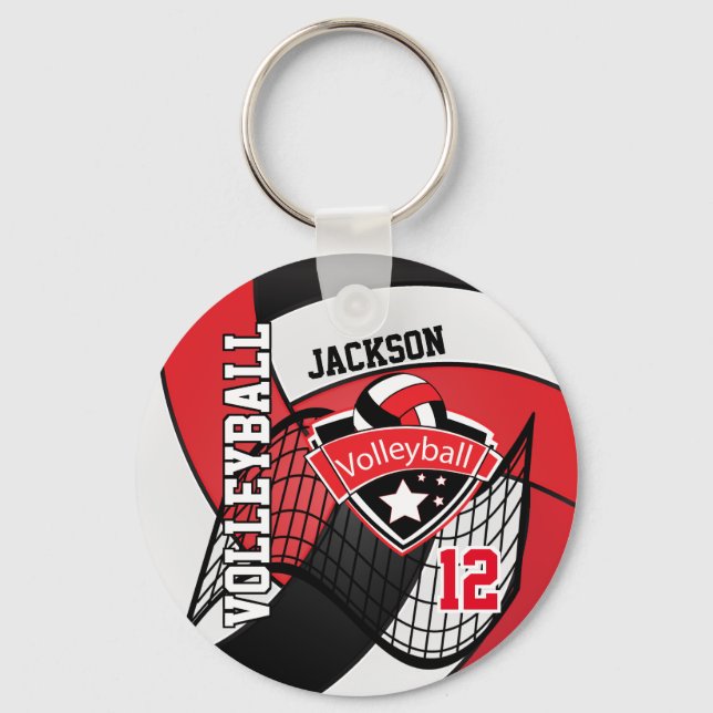 Red, Black & White Volleyball Design Nyckelring (Framsida)