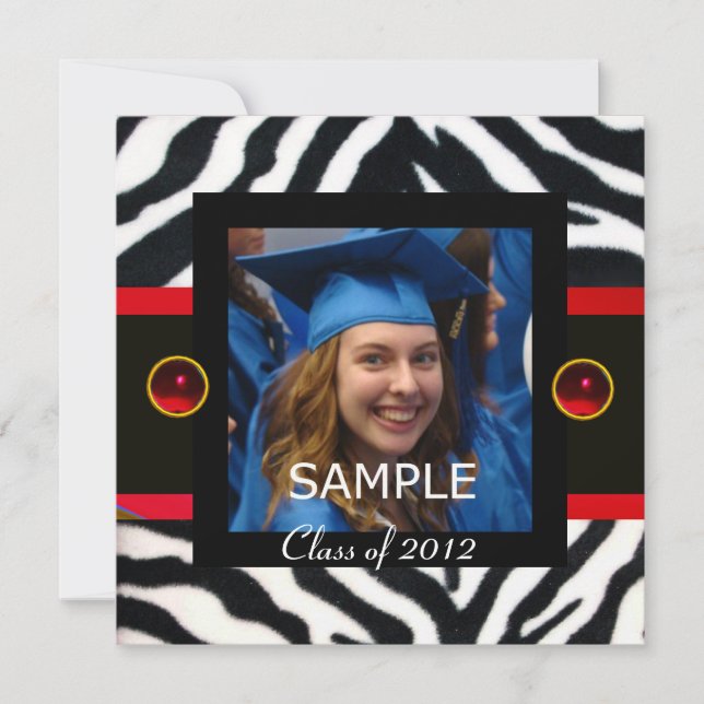 RED BLACK WHITE ZEBRA PÄLS Monogram-fotomall Inbjudningar (Framsida)