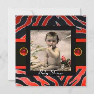 RED BLACK WHITE ZEBRA PÄLS Monogram-fotomall Inbjudningar
