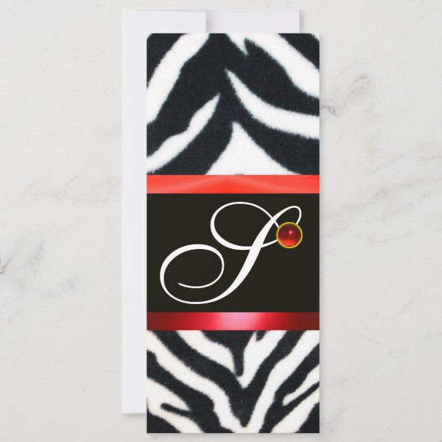 RED BLACK WHITE ZEBRA PÄLS MONOGRAM, ruby Inbjudningar (Framsida)