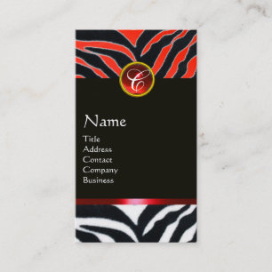 RED BLACK WHITE ZEBRA PÄLS MONOGRAM, Ruby Visitkort