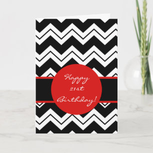 Red Black & White Zizzag Chevron 21:a födelsedagen Kort