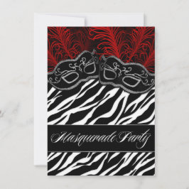 Red Black Zebra Masquerade Boll Party Inbjudningar