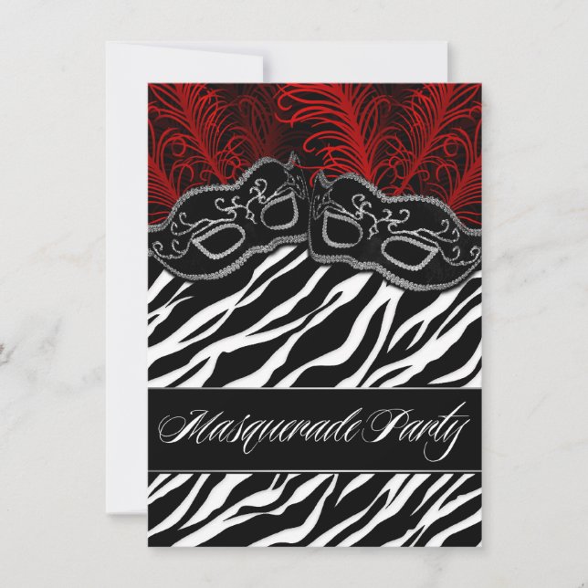 Red Black Zebra Masquerade Boll Party Inbjudningar (Framsida)
