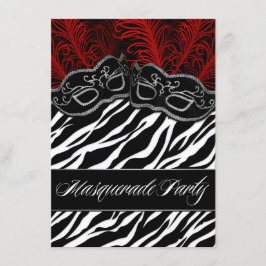 Red Black Zebra Masquerade Boll Party Inbjudningar