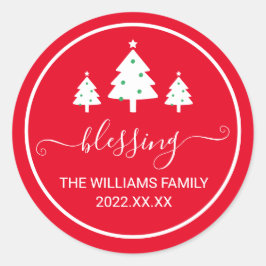 Red Blating Julgranar Family Namn Runt Klistermärke