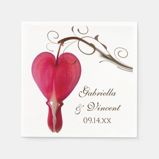Red Bleeding Hearts Blommigt Bröllop Pappersservett (Framsidan)
