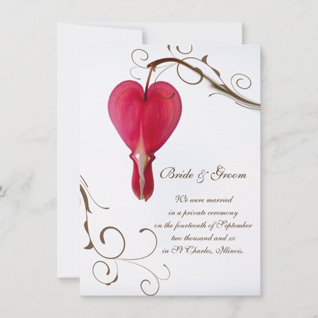 Red Bleeding Hearts Flowers Giftermål / Elopement Meddelande (Framsida)