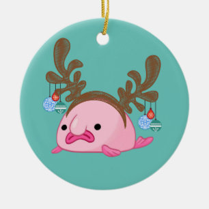 Red Blobfish Reindeer Snö Globe Ceramic Ornament