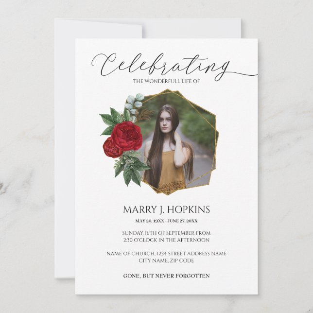 Red Blommar Photo Firande of Life Inbjudan (Framsida)