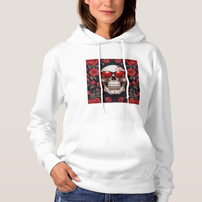 Red Blommigt 3D Dead Skull med solglasögon T Shirt (Framsida)