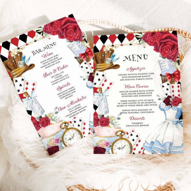 Red Blommigt Alice i Wonderland Birthday 15 XV Men Program (Skapare uppladdad)