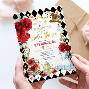 Red Blommigt Alice i Wonderland Möhippa Tea Inbjudningar