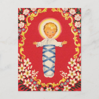 Red Blommigt Baby Jesus Vykort