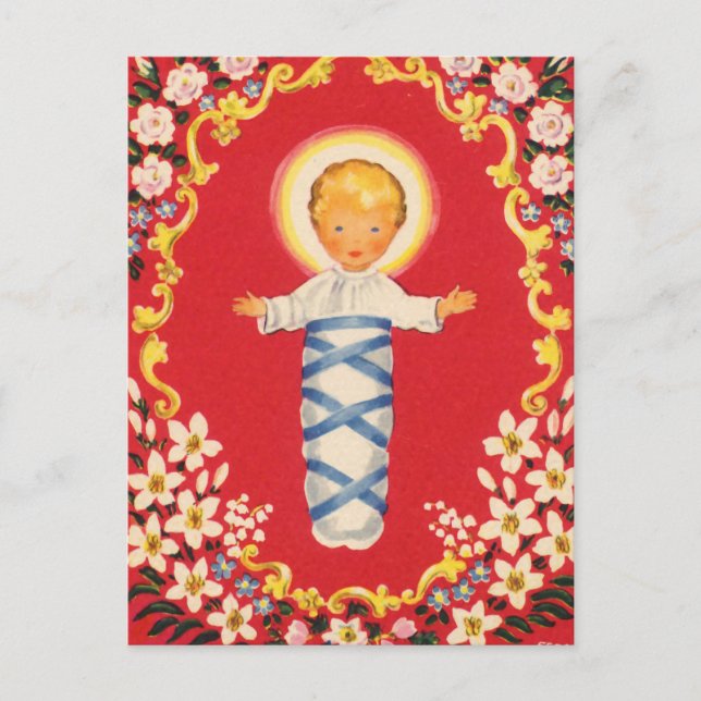Red Blommigt Baby Jesus Vykort (Framsida)