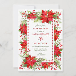 Red blommigt berry christmas Baby dusch Inbjudningar