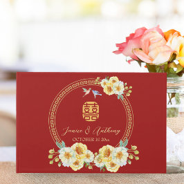Red blommigt bird Chinese bröllop Gästböcker