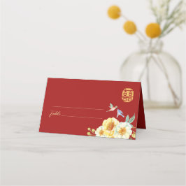 Red blommigt bird Chinese bröllop Placeringskort