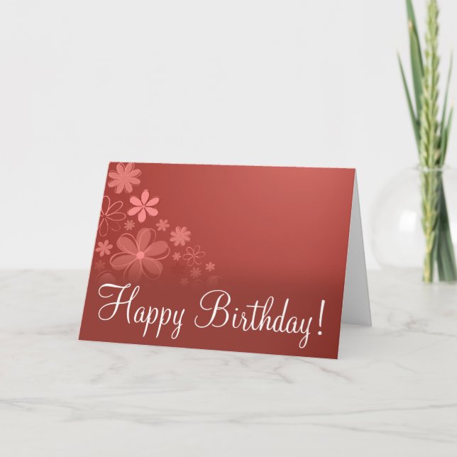 Red Blommigt "Birthday Card" Kort (Framsida)
