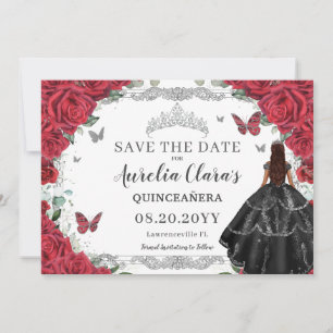 Red Blommigt Black Gown Quinceanera Sweet sixteen Spara Datumet