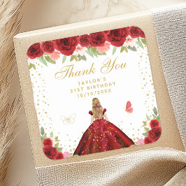 Red Blommigt Blonde Hair Princess Födelsedagsfest Fyrkantigt Klistermärke