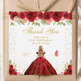 Red Blommigt Blonde Hair Princess Födelsedagsfest Gåvor Etiketter