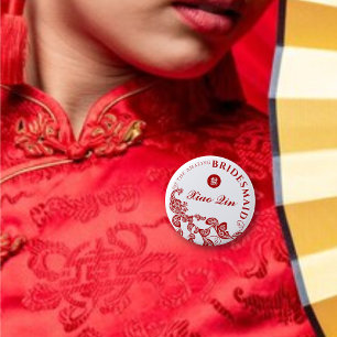 Red Blommigt Boho Peacock Asian Bröllop Bridesmaid Knapp