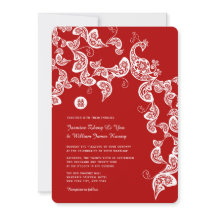 Red Blommigt Boho Peacock Elegant China Bröllop