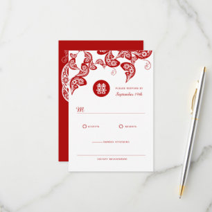 Red Blommigt Boho Peacock Elegant China Bröllop OSA Kort
