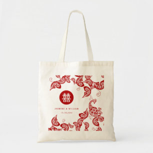 Red Blommigt Boho Peacock Elegant China Bröllop Tygkasse