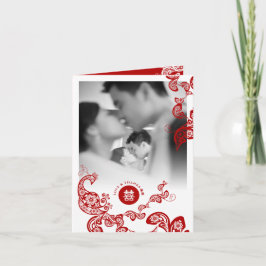 Red Blommigt Boho Peacock Östra Chic Asian Bröllop Tack Kort