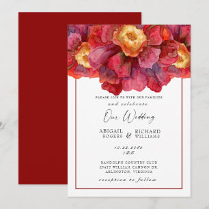 Red Blommigt Bröllop Tuscan Bold och Vibrant Invit Inbjudningar