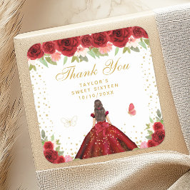 Red Blommigt Brunette Hair Princess Sweet sixteen Fyrkantigt Klistermärke