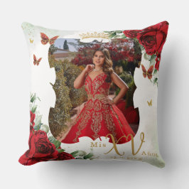 Red Blommigt Butterflies Bild Quinceañera Memento Kudde